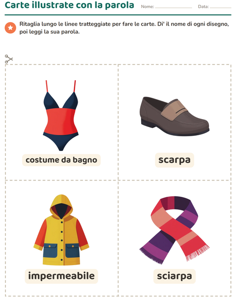 Anteprima della scheda di Carte illustrate con la parola con Abbigliamento per Scuola dell'infanzia (5-7 anni)