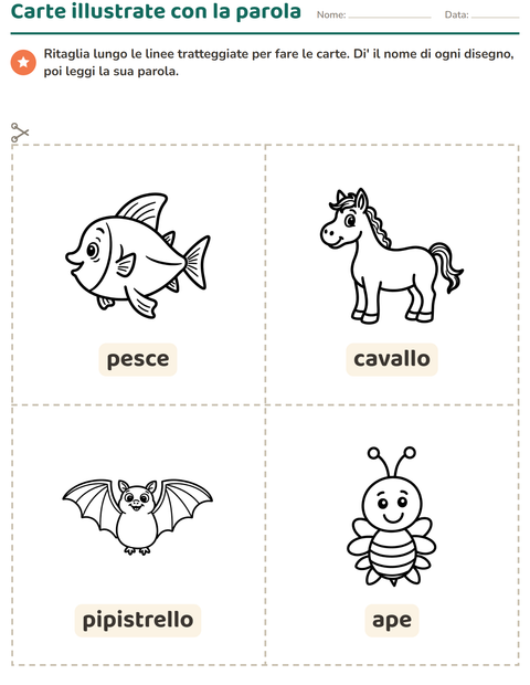 Anteprima della scheda di Carte illustrate con la parola con Animali BN 3 per Scuola dell'infanzia (5-7 anni)