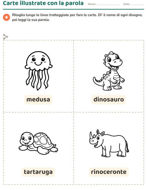Anteprima della scheda di Carte illustrate con la parola con Animali BN 5 per Scuola dell'infanzia (5-7 anni)