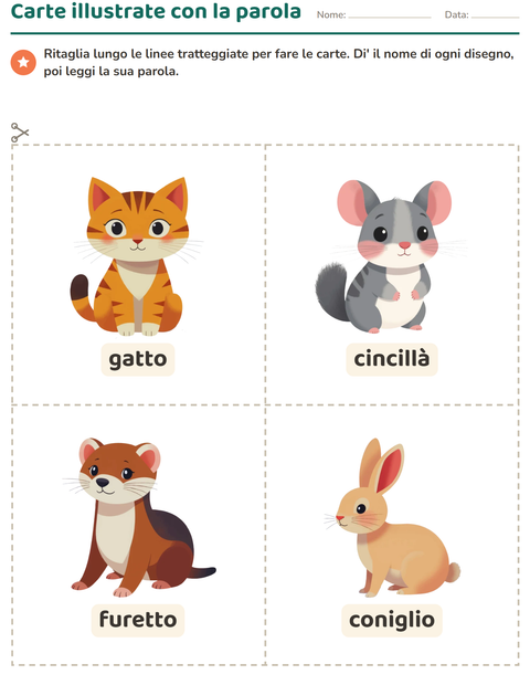Anteprima della scheda di Carte illustrate con la parola con Animali domestici per Scuola dell'infanzia (5-7 anni)