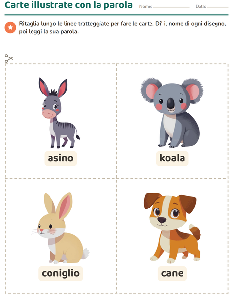 Anteprima della scheda di Carte illustrate con la parola con Animali per Scuola dell'infanzia (5-7 anni)