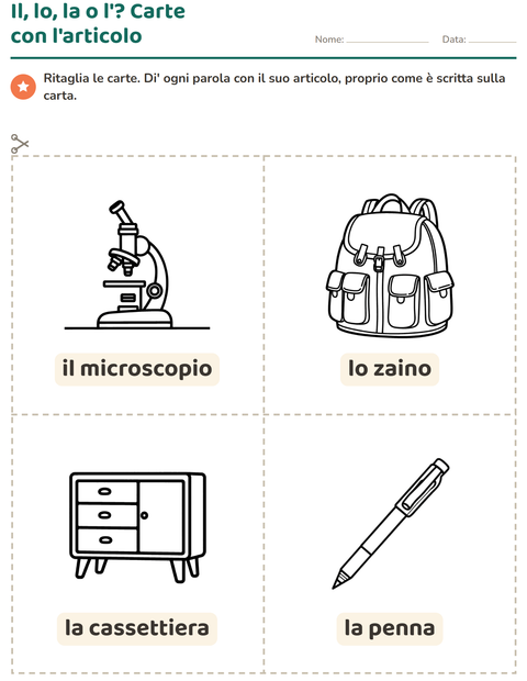 Anteprima della scheda di Carte illustrate con la parola con Aula 2 (B/N) per Scuola dell'infanzia (5-7 anni)