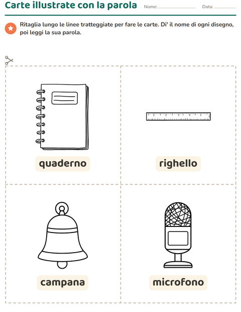 Anteprima della scheda di Carte illustrate con la parola con Aula (B/N) per Scuola dell'infanzia (5-7 anni)
