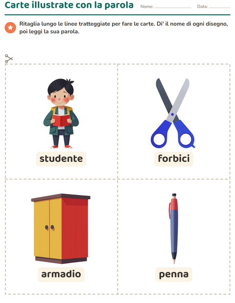 Anteprima della scheda di Carte illustrate con la parola con Aula per Scuola dell'infanzia (5-7 anni)