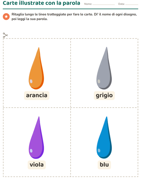 Anteprima della scheda di Carte illustrate con la parola con Colori per Scuola dell'infanzia (5-7 anni)