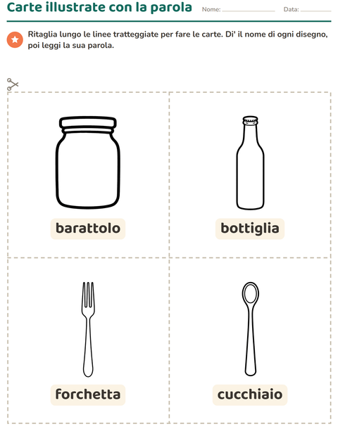 Anteprima della scheda di Carte illustrate con la parola con Cucina BN per Scuola dell'infanzia (5-7 anni)