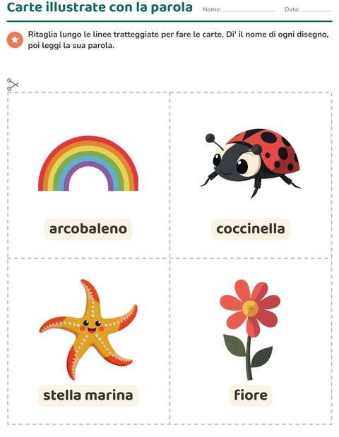 Anteprima della scheda di Carte illustrate con la parola con Estate per Scuola dell'infanzia (5-7 anni)