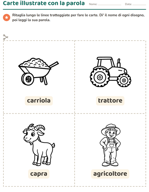 Anteprima della scheda di Carte illustrate con la parola con Fattoria BN per Scuola dell'infanzia (5-7 anni)