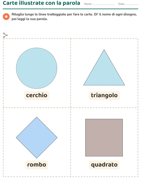 Anteprima della scheda di Carte illustrate con la parola con Forme per Scuola dell'infanzia (5-7 anni)