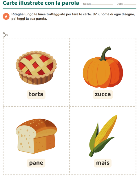 Anteprima della scheda di Carte illustrate con la parola con Giorno del Ringraziamento per Scuola dell'infanzia (5-7 anni)