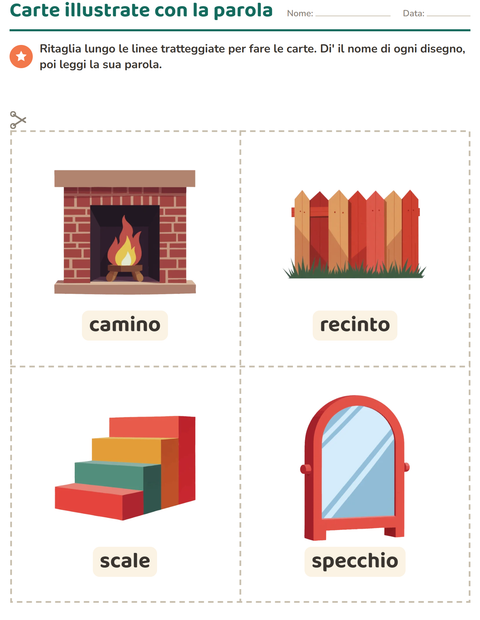 Anteprima della scheda di Carte illustrate con la parola con In giro per casa per Scuola dell'infanzia (5-7 anni)