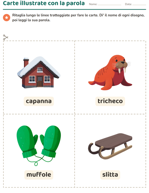 Anteprima della scheda di Carte illustrate con la parola con Inverno per Scuola dell'infanzia (5-7 anni)