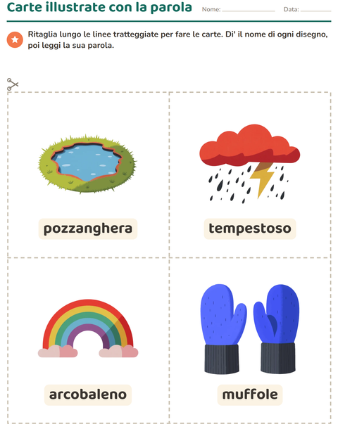Anteprima della scheda di Carte illustrate con la parola con Meteo per Scuola dell'infanzia (5-7 anni)