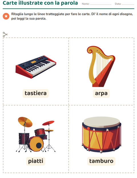 Anteprima della scheda di Carte illustrate con la parola con Musica per Scuola dell'infanzia (5-7 anni)