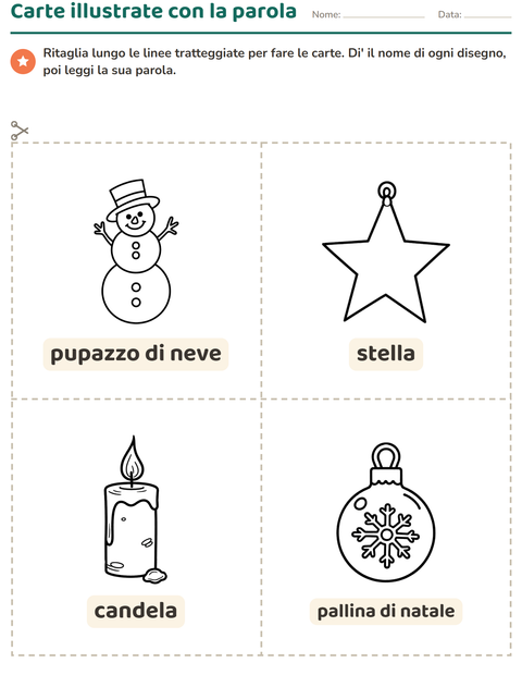Anteprima della scheda di Carte illustrate con la parola con Natale B&N per Scuola dell'infanzia (5-7 anni)