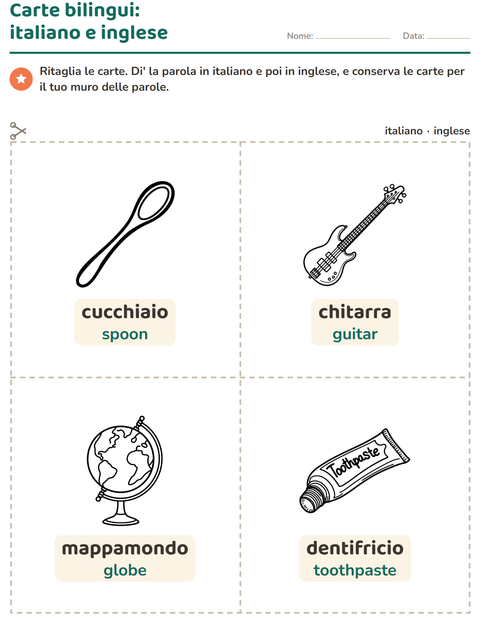 Anteprima della scheda di Carte illustrate con la parola con Oggetti BN per Scuola dell'infanzia (5-7 anni)
