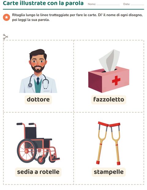 Anteprima della scheda di Carte illustrate con la parola con Ospedale per Scuola dell'infanzia (5-7 anni)