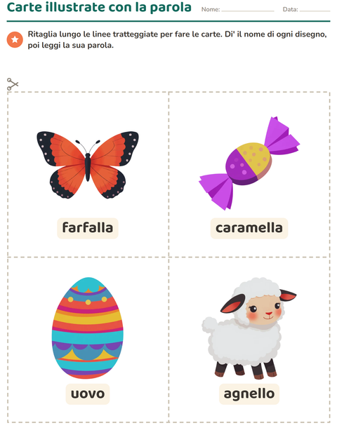 Anteprima della scheda di Carte illustrate con la parola con Pasqua per Scuola dell'infanzia (5-7 anni)