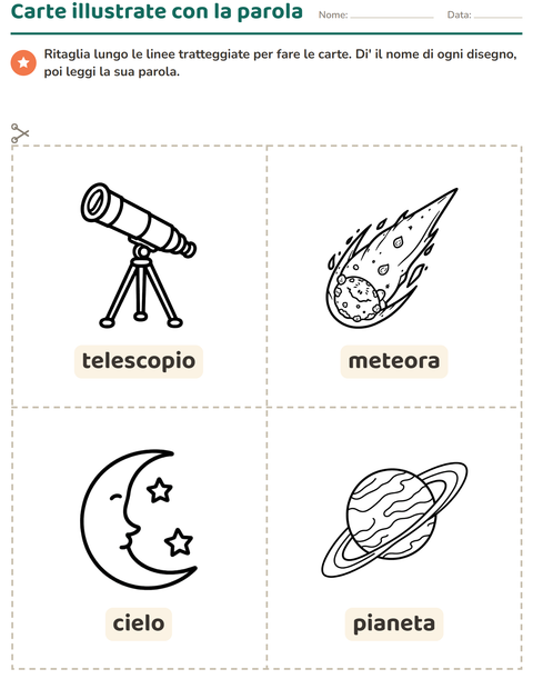 Anteprima della scheda di Carte illustrate con la parola con Spazio BN per Scuola dell'infanzia (5-7 anni)