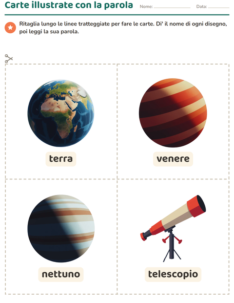 Anteprima della scheda di Carte illustrate con la parola con Spazio per Scuola dell'infanzia (5-7 anni)