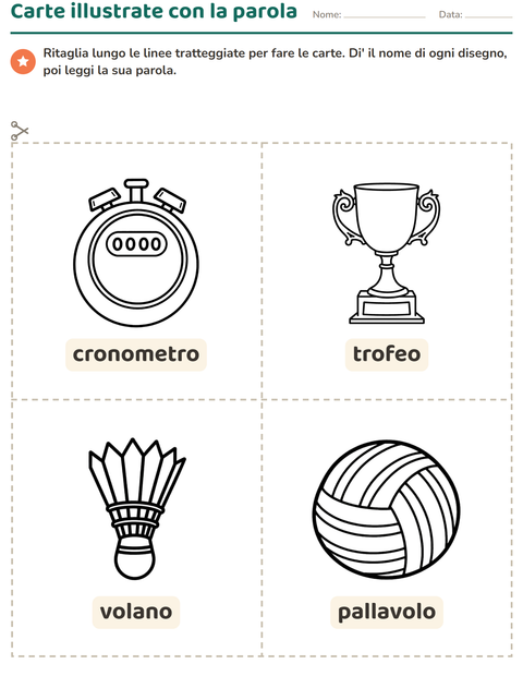 Anteprima della scheda di Carte illustrate con la parola con Sport BN 2 per Scuola dell'infanzia (5-7 anni)