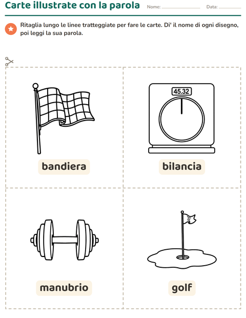 Anteprima della scheda di Carte illustrate con la parola con Sport BN per Scuola dell'infanzia (5-7 anni)
