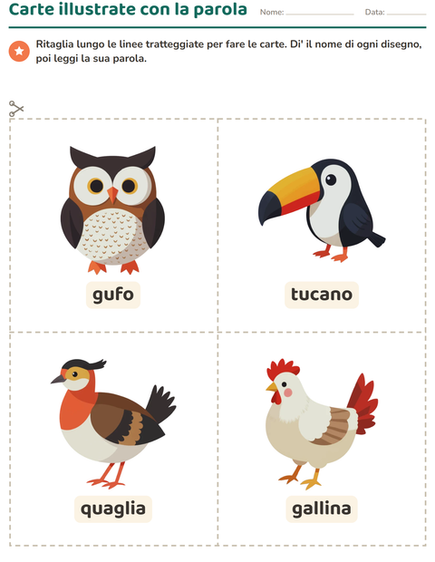 Anteprima della scheda di Carte illustrate con la parola con Uccelli 2 per Scuola dell'infanzia (5-7 anni)