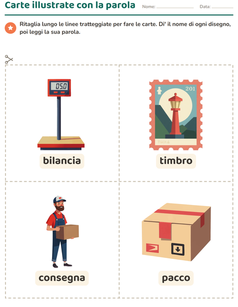 Anteprima della scheda di Carte illustrate con la parola con Ufficio postale per Scuola dell'infanzia (5-7 anni)