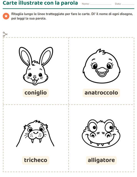 Anteprima della scheda di Carte illustrate con la parola con Volti BN per Scuola dell'infanzia (5-7 anni)