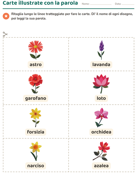 Anteprima della scheda di Carte illustrate con la parola con Fiori per Scuola dell'infanzia (5-7 anni)