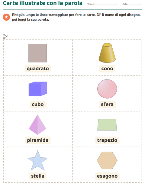 Anteprima della scheda di Carte illustrate con la parola con Forme per Scuola dell'infanzia (5-7 anni)