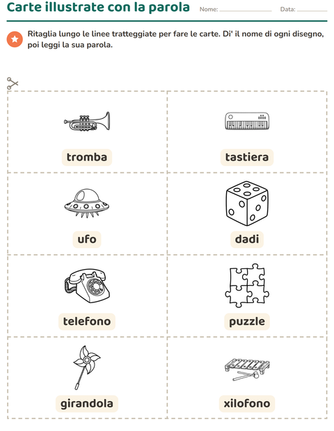 Anteprima della scheda di Carte illustrate con la parola con Giocattoli BN 2 per Scuola dell'infanzia (5-7 anni)