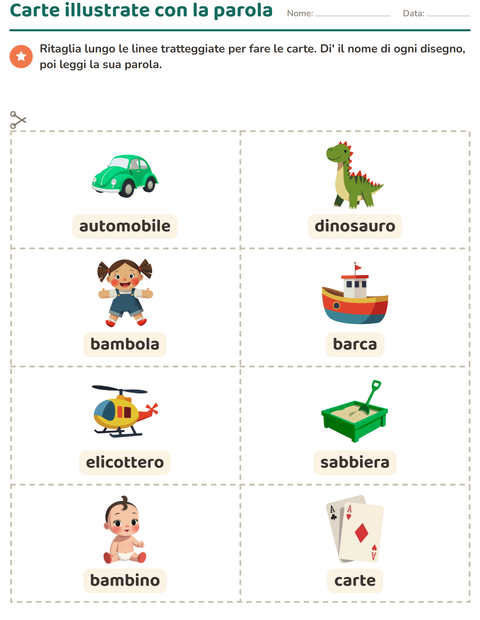Anteprima della scheda di Carte illustrate con la parola con Giocattoli per Scuola dell'infanzia (5-7 anni)