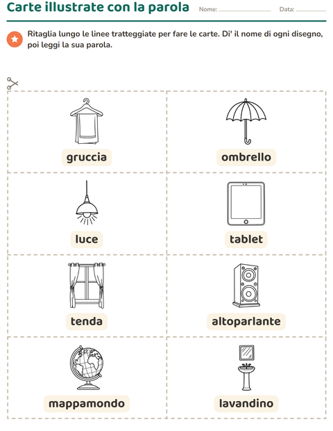 Anteprima della scheda di Carte illustrate con la parola con Casa BN per Scuola dell'infanzia (5-7 anni)