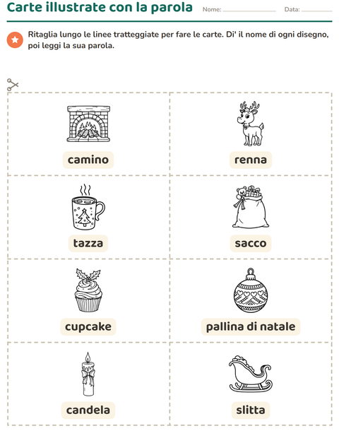 Anteprima della scheda di Carte illustrate con la parola con Natale B&N 2 per Scuola dell'infanzia (5-7 anni)