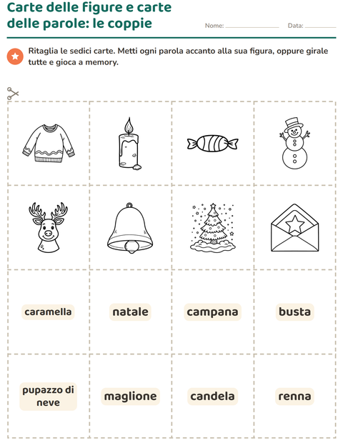 Anteprima della scheda di Carte illustrate con la parola con Natale B&N per Scuola dell'infanzia (5-7 anni)