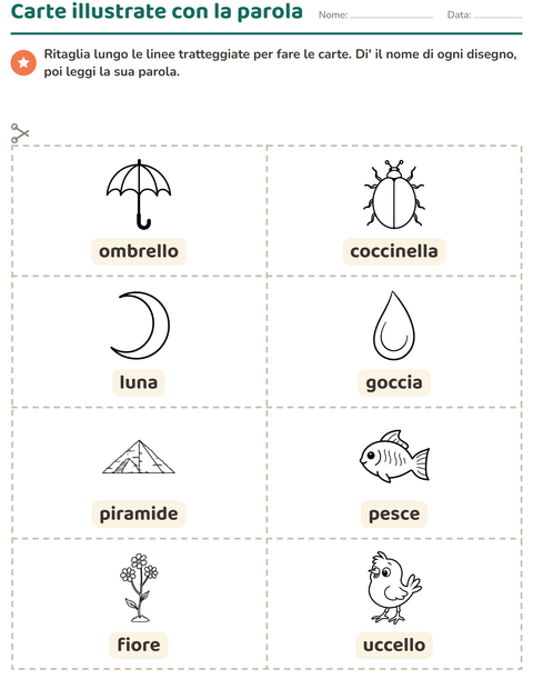 Anteprima della scheda di Carte illustrate con la parola con Natura BN per Scuola dell'infanzia (5-7 anni)