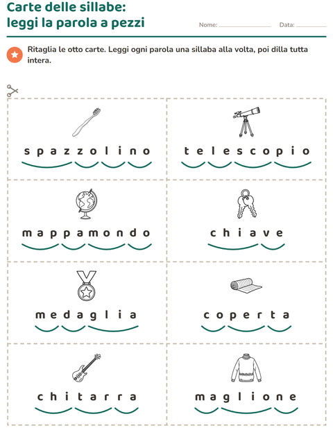 Anteprima della scheda di Carte illustrate con la parola con Oggetti BN per Scuola primaria classe prima