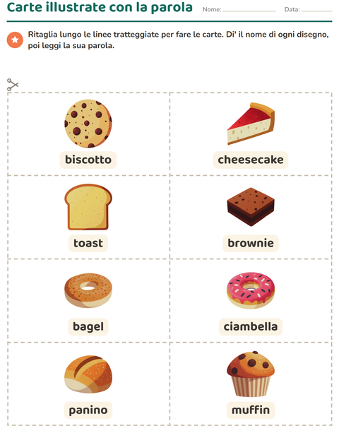 Anteprima della scheda di Carte illustrate con la parola con Panetteria per Scuola dell'infanzia (5-7 anni)