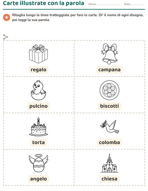 Anteprima della scheda di Carte illustrate con la parola con Pasqua BN 2 per Scuola dell'infanzia (5-7 anni)