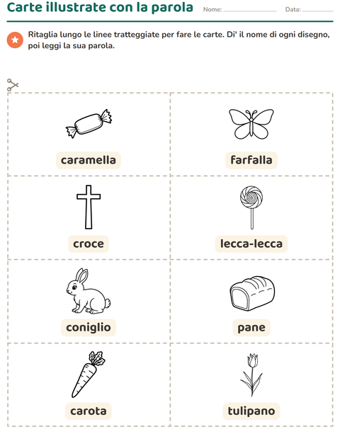 Anteprima della scheda di Carte illustrate con la parola con Pasqua BN per Scuola dell'infanzia (5-7 anni)