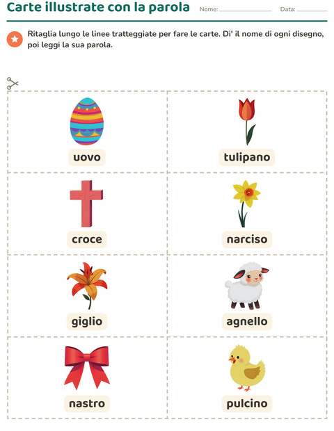 Anteprima della scheda di Carte illustrate con la parola con Pasqua per Scuola dell'infanzia (5-7 anni)