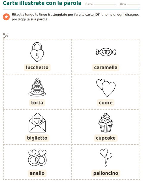 Anteprima della scheda di Carte illustrate con la parola con San Valentino BN per Scuola dell'infanzia (5-7 anni)