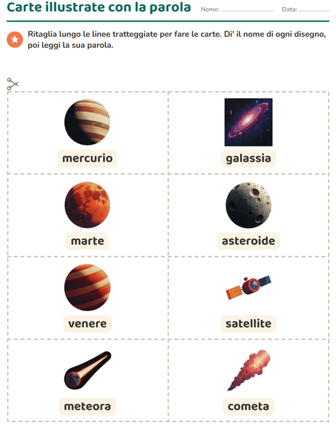 Anteprima della scheda di Carte illustrate con la parola con Spazio per Scuola dell'infanzia (5-7 anni)