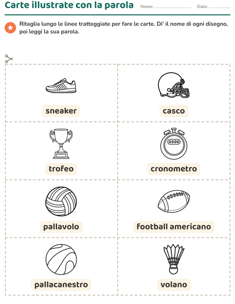 Anteprima della scheda di Carte illustrate con la parola con Sport BN 2 per Scuola dell'infanzia (5-7 anni)