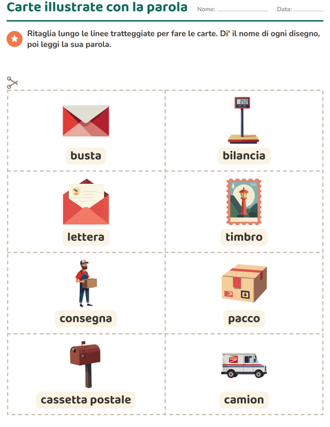 Anteprima della scheda di Carte illustrate con la parola con Ufficio postale per Scuola dell'infanzia (5-7 anni)