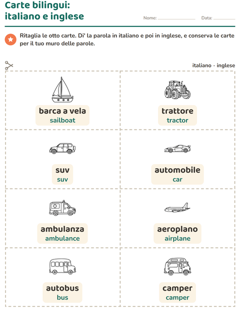 Anteprima della scheda di Carte illustrate con la parola con Veicoli BN per Scuola dell'infanzia (5-7 anni)