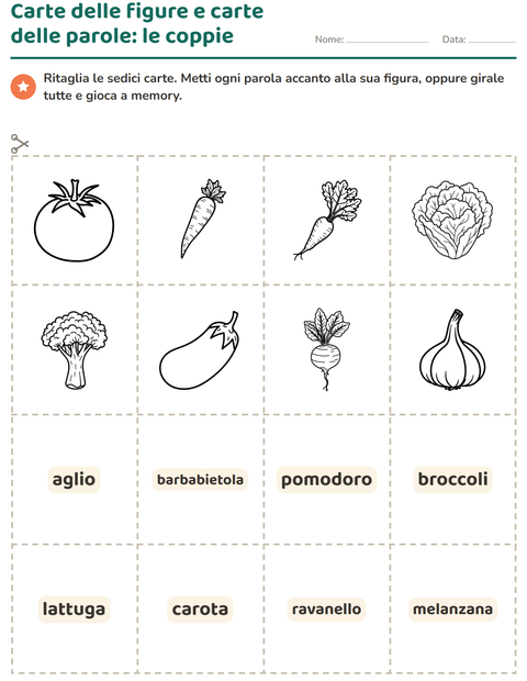 Anteprima della scheda di Carte illustrate con la parola con Verdure BN per Scuola dell'infanzia (5-7 anni)