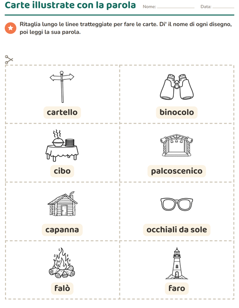 Anteprima della scheda di Carte illustrate con la parola con Viaggi e Vacanze BN per Scuola dell'infanzia (5-7 anni)
