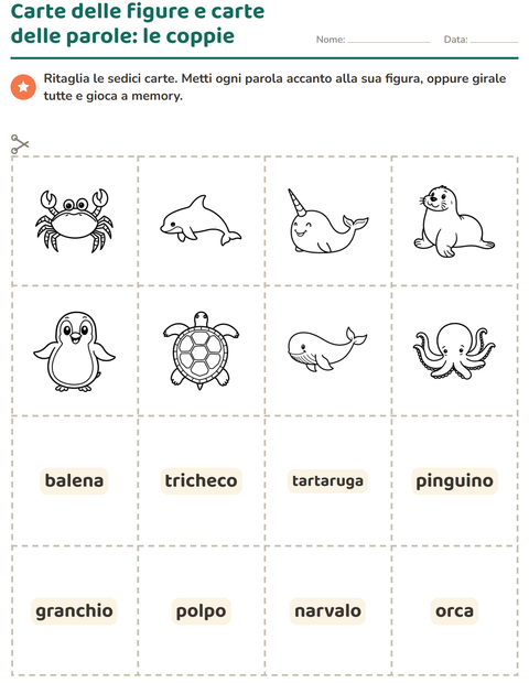 Anteprima della scheda di Carte illustrate con la parola con Vita marina BN per Scuola dell'infanzia (5-7 anni)